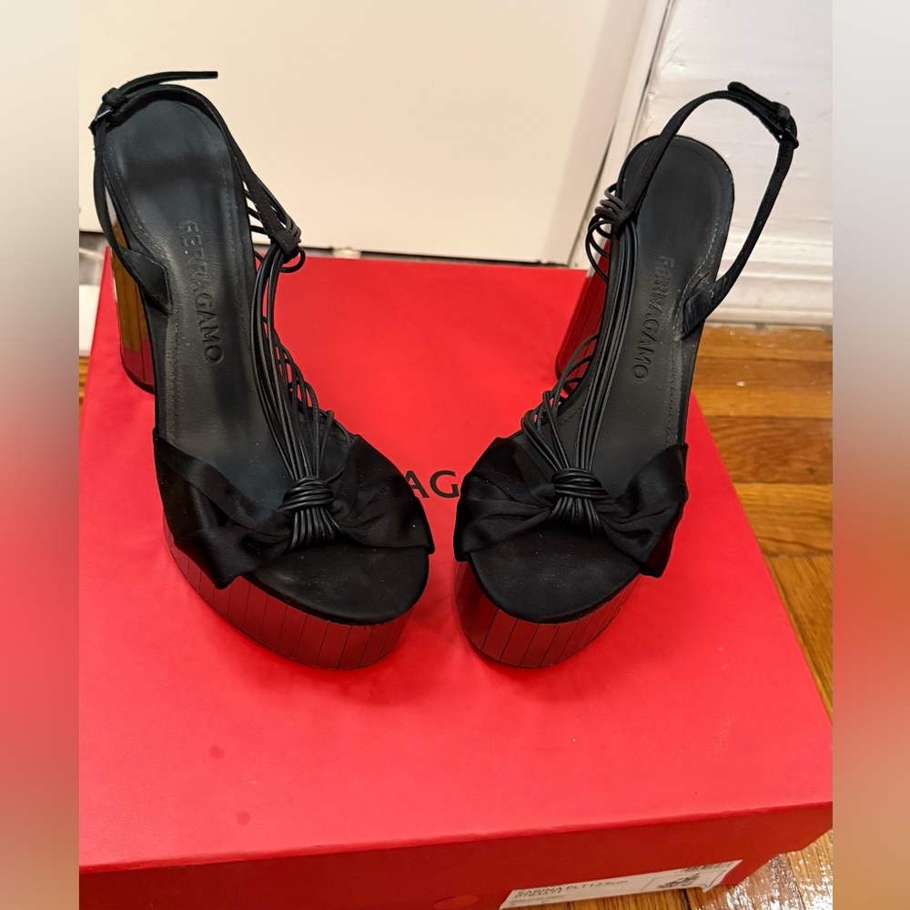 Salvatore Ferragamo Black Mirrored Platform Heels